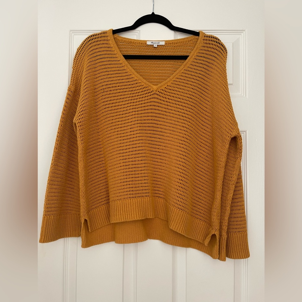 NWOT MADEWELL OPEN-STITCH V-NECK PULLOVER SWEATER